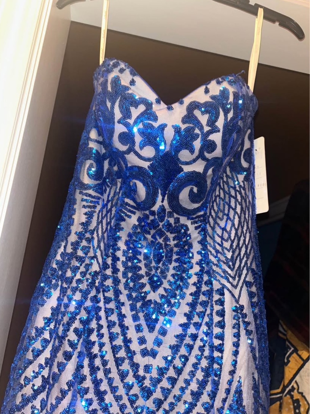 Royal Blue Sequin Strapless Gown